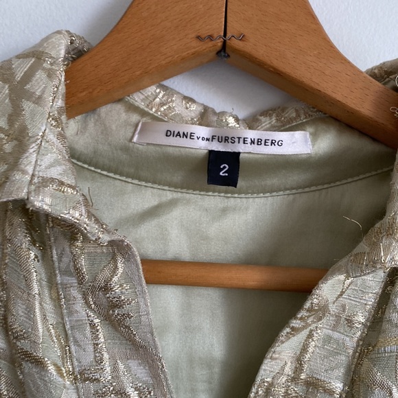 Diane von Furstenberg reno gold metallic shirt dress with pockets - Picture 6 of 17